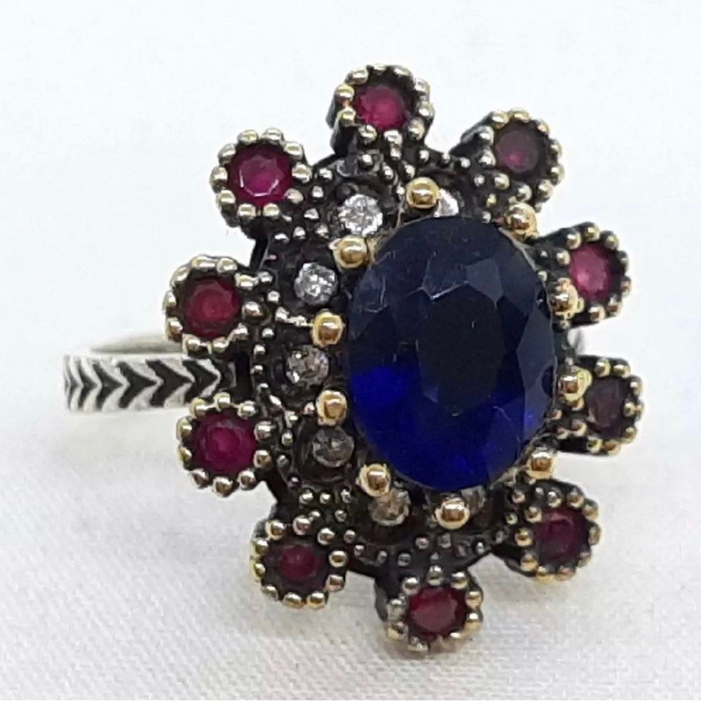 New Genuine 3.55ctw Dark Blue Sapphire & Rubys Size: 7!